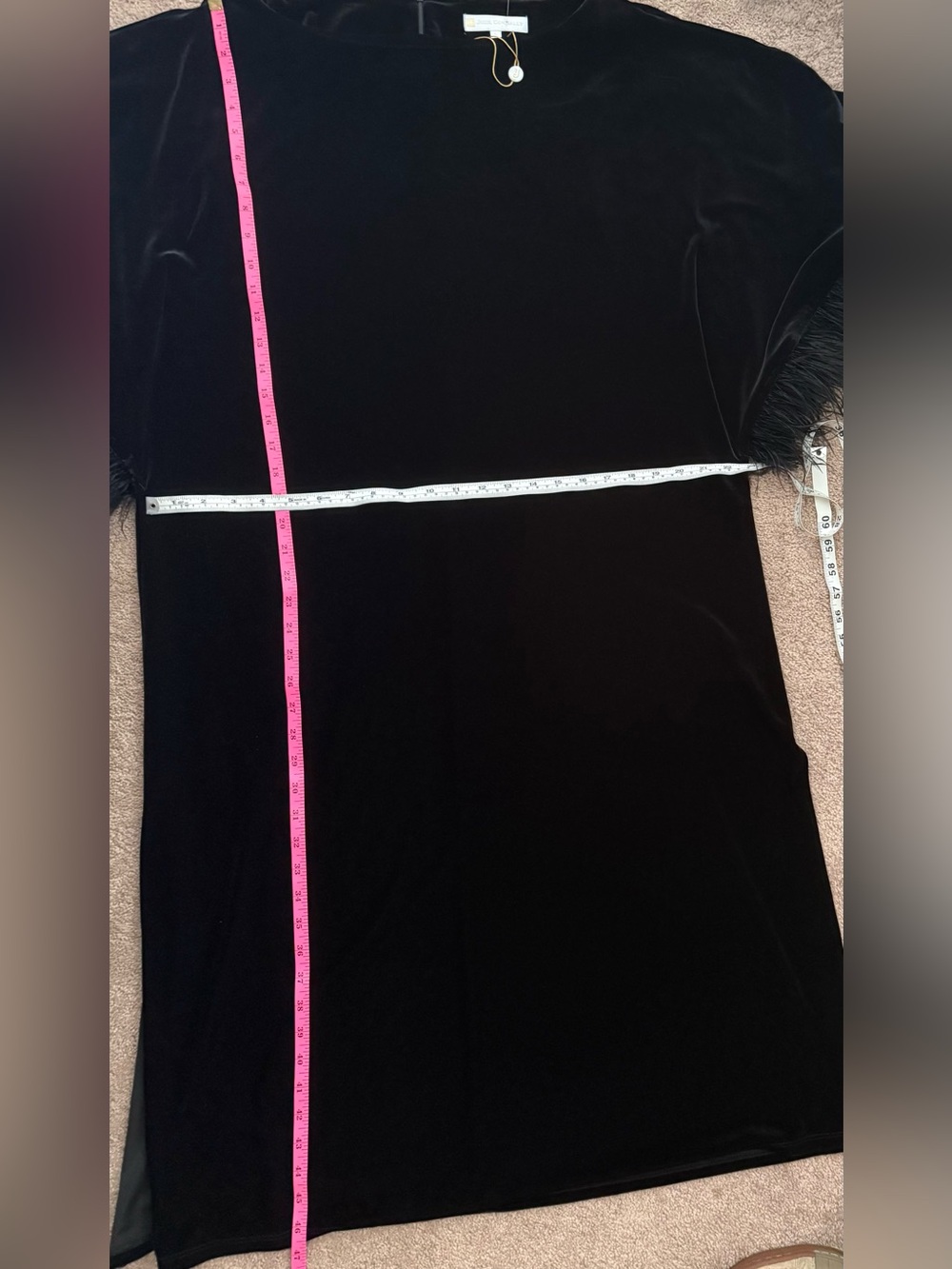 NWT Jude Connally Royce Black Stretch Velvet Feather Cuff Midi Dress sz. L - Picture 6 of 8